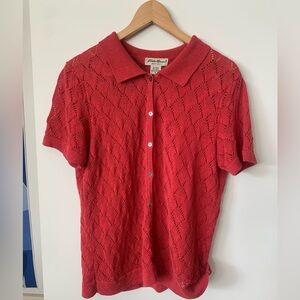 Eddie Bauer Vintage Openwork Knitted Linen-blend Button-up Shirt - Size M